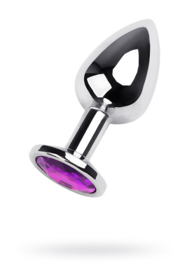 Анальная втулка Metal by TOYFA, металл, серебряная, с фиолетовым кристаллом, 8 см, d 3 см, 165 г (0T