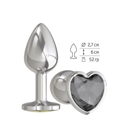 Анальная втулка Silver с чёрным кристаллом сердце маленькая (514-09 BL DD)