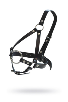 Кляп-рамка со сбруей на голову, кожа, черный (0T-00015579)