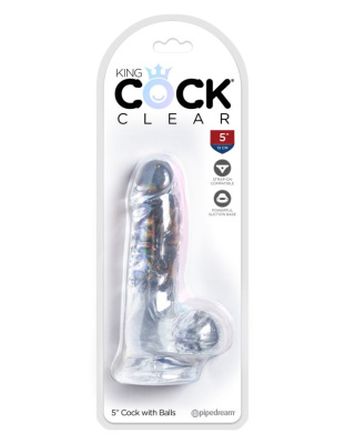 Прозрачный фаллоимитатор с мошонкой на присоске King Cock Clear 5 Cock with Balls (5751-20 PD)