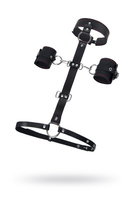 Сбруя для фиксации шеи и рук Pecado BDSM, натуральная кожа, черная (УТ-00002397)