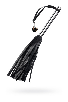 Плеть большая Pecado BDSM, металлическая рукоять, чёрные хлысты, натуральная кожа (УТ-00002672)
