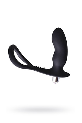 Стимулятор простаты Levett Meganс дополнительным кольцом, силикон, черный, 10,8 см (0T-00008817)